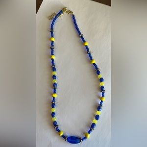 Blue & Yellow glass bead necklace 19”
